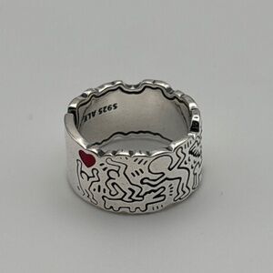 Silver Color Ring - Size 6 - Keith Haring inspired design